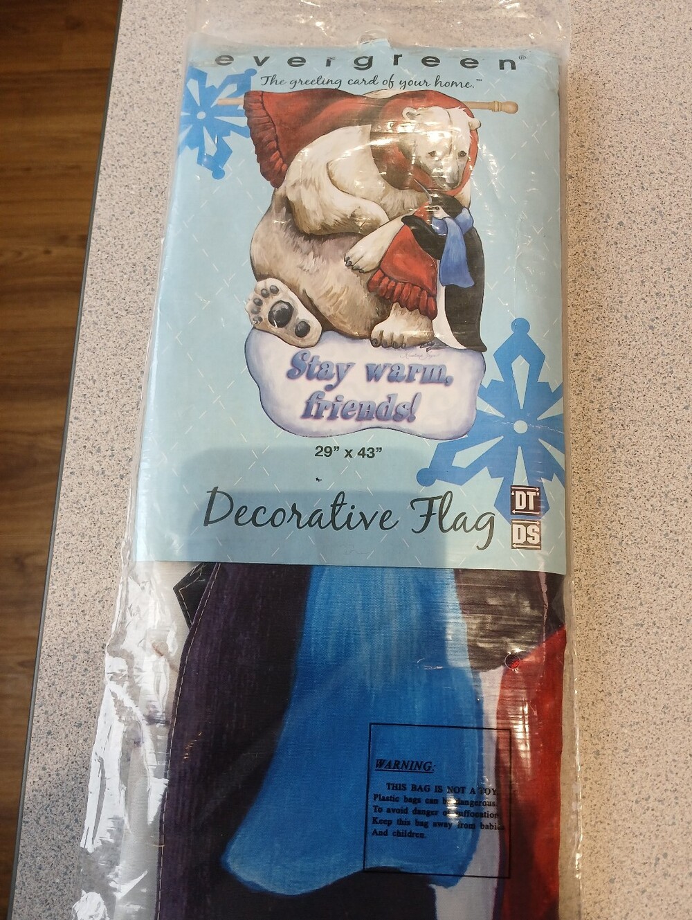Evergreen Decorative Flag Polar Bear Penguin 29" X 43" NEW